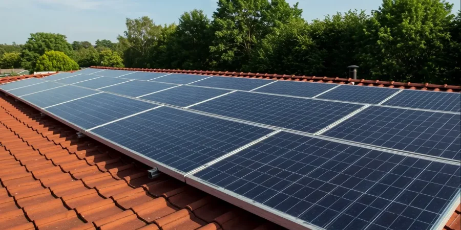 Saubere Solarmodule auf einem Hausdach nach der professionellen Reinigung von PV Anlagen.